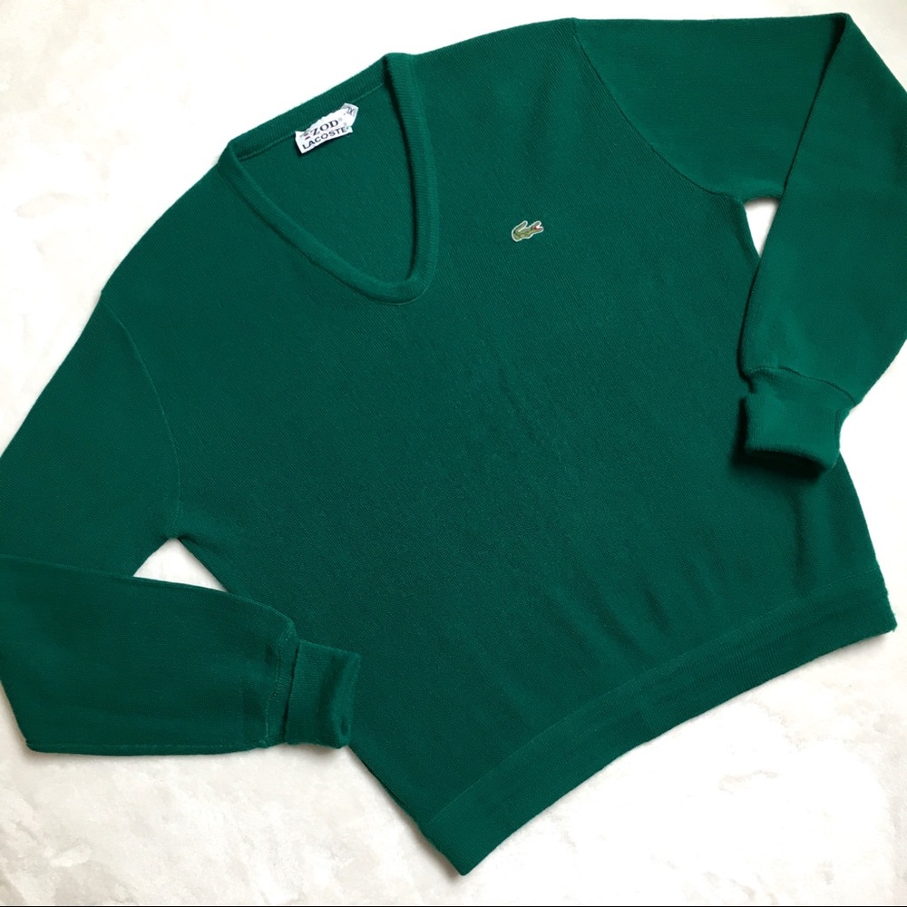 Vintage Izod Lacoste Green V Neck Pullover Sweater